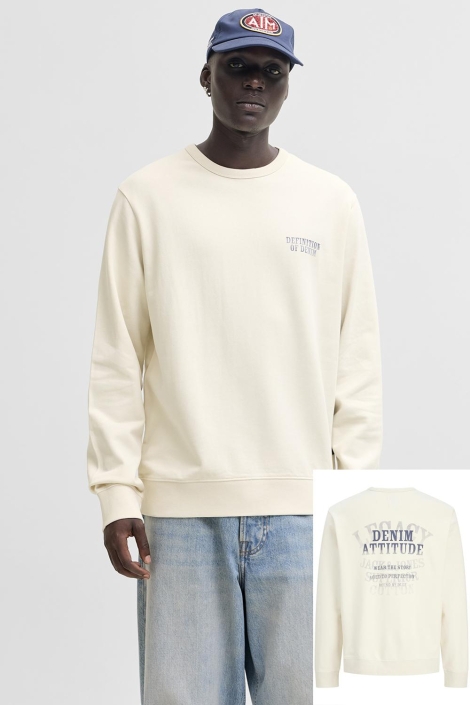 Jack & Jones ecru heren sweater | Model vooraanzicht