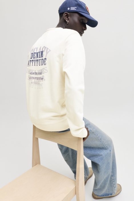 Jack & Jones ecru heren sweater | Model achteraanzicht