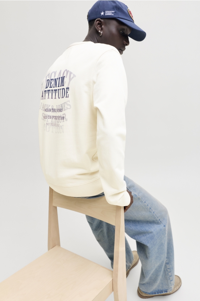 Jack & Jones ecru heren sweater | Model achteraanzicht