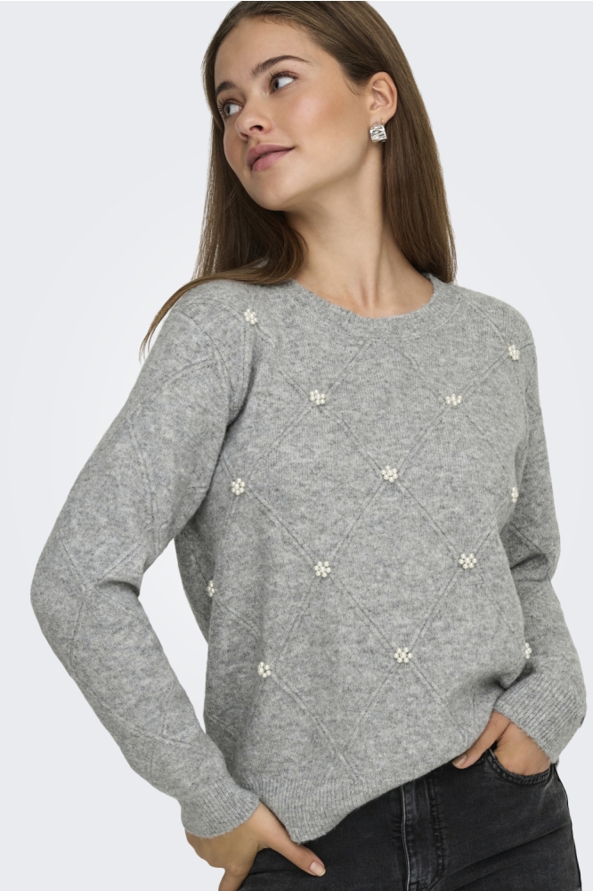 Jacqueline de Yong grijze dames trui | Model vooraanzicht