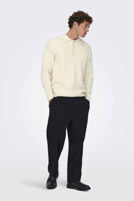 Only & Sons beige heren polo | Model vooraanzicht