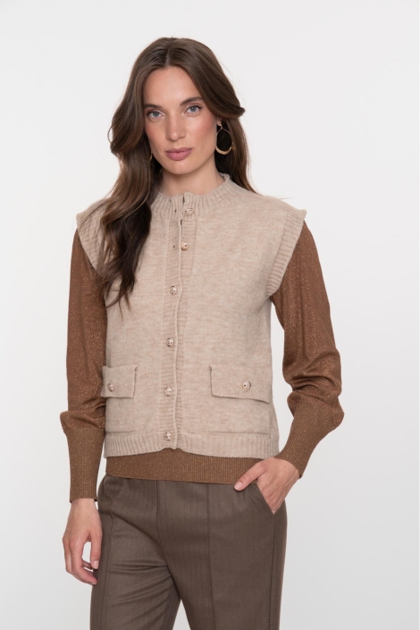 Geisha beige dames gilet | Model vooraanzicht