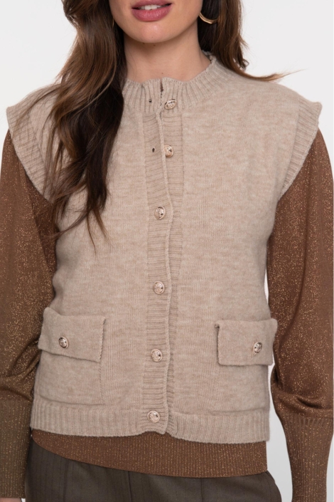 Geisha beige dames gilet | Model vooraanzicht