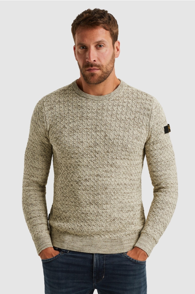PME legend beige heren trui | Model vooraanzicht