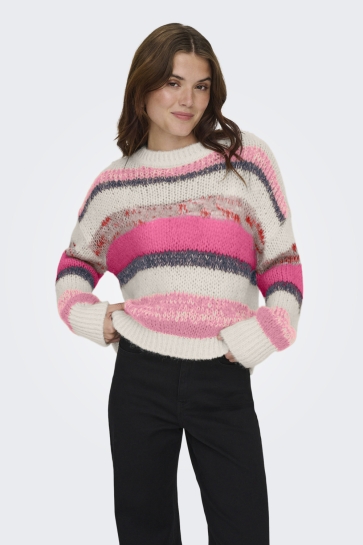 Only Trui ONLALYSSA LIFE LS STRIPE O-NECK CC 15350857 Birch/Sea Pink/O