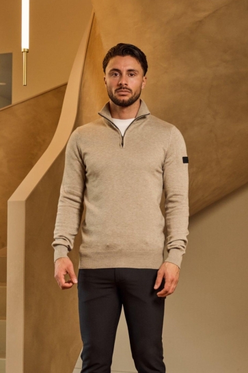 Malelions KNITTED QUARTER ZIP MM3 AW25 23 SAND
