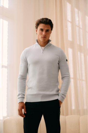 Malelions KNITTED QUARTER ZIP MM3 AW25 23 OCEAN GREY