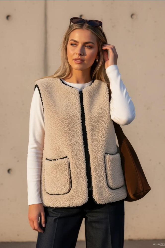 Hypedrop beige dames gilet | Sfeerbeeld, In situatie