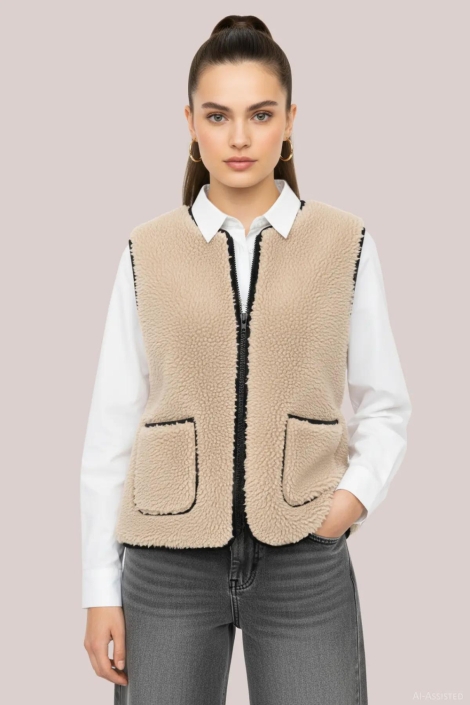 Hypedrop beige dames gilet | Model vooraanzicht