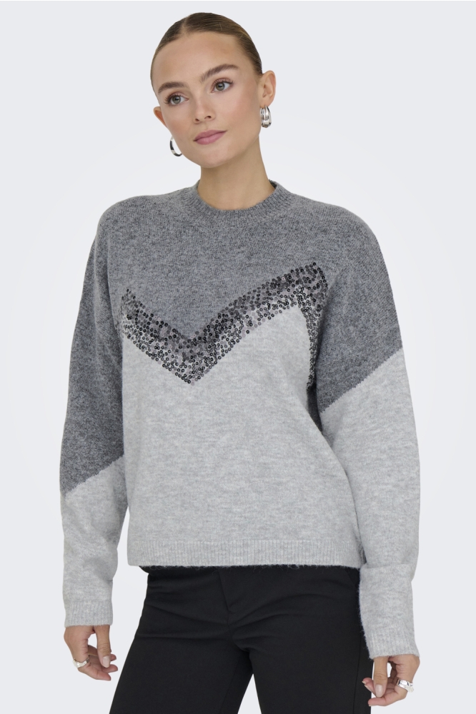 Jacqueline de Yong grijze dames trui | Model vooraanzicht