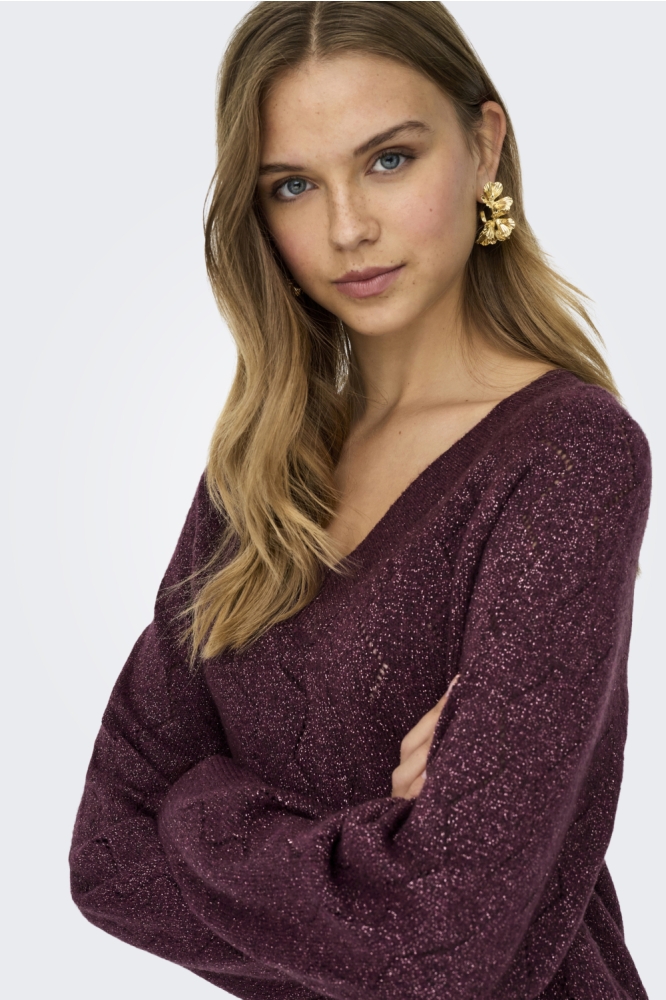 Jacqueline de Yong bordeaux dames trui | Close up