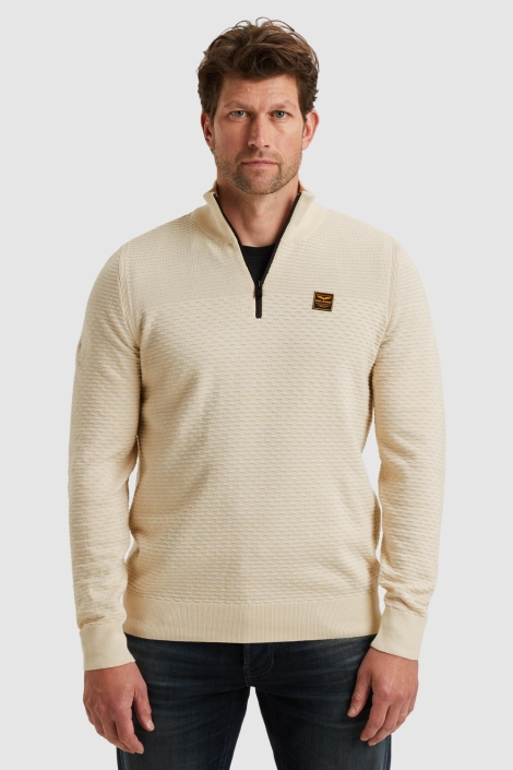 PME legend beige heren trui | Model vooraanzicht