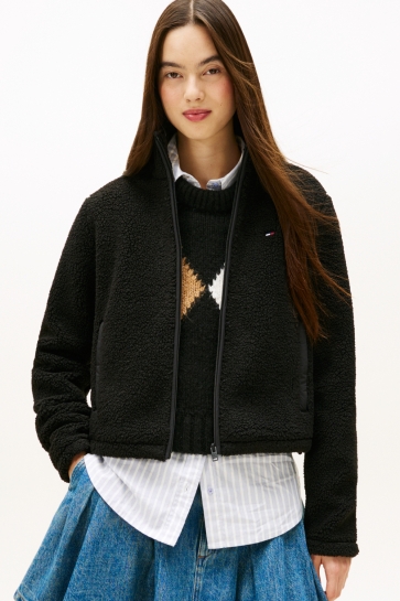 Tommy Jeans TJW REG SH S-FLAG TEDDY ZIP THRU DW0DW21926 BDS BLACK