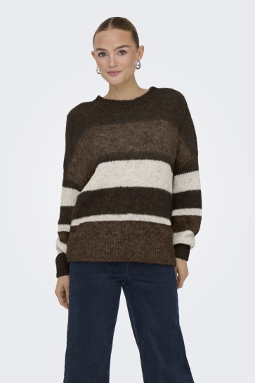 Jacqueline de Yong Trui JDYZOEY LIFE L/S ON COLORBLOCK PULL 15359620 CHOCOLATE TORTE/SHITAKE/BIRCH MEL/CHATEAU GEA