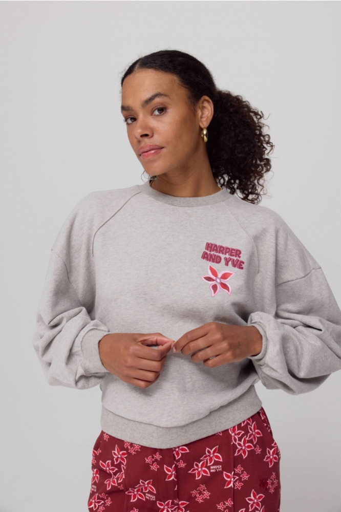 Harper & Yve grijze dames sweater | Model vooraanzicht