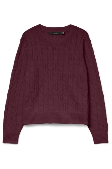 Vero Moda Trui VMARIES LS O-NECK CABLE PULLOVER BF 10331814 WINETASTING