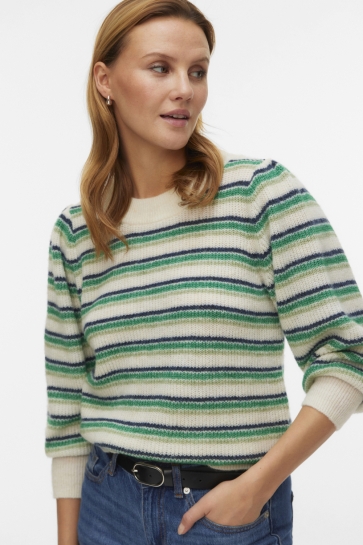 Vero Moda Trui VMVIGGA 3/4 RIB PULLOVER GA BOO REP 10277742 BIRCH/DARK DENIM/BOSPHORUS/MISTLETOE