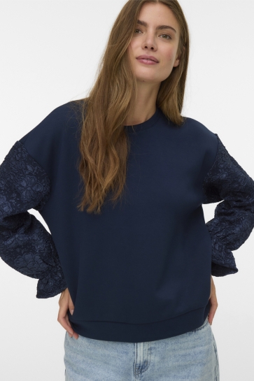 Vero Moda VMNOOR JAQUARD SLEEVE SWEATSHIRT EX 10347060 Navy Blazer