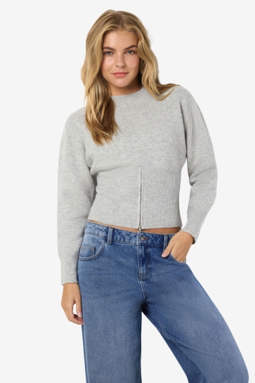 Noisy may Trui NMSLOAN L/S O-NECK ZIP KNIT 27035697 Light Grey Melange