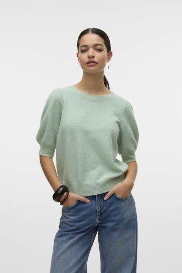 Vero Moda Trui VMDOFFY 2/4 O-NECK PULLOVER GA NOOS 10278313 BIRDS EGG GREEN/MELANGE
