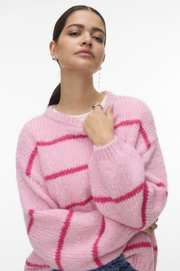 Vero Moda Trui VMMAYBE ART LS O-NECK PULLOVER NOOS 10345051 BONBON/W. BIRCH M