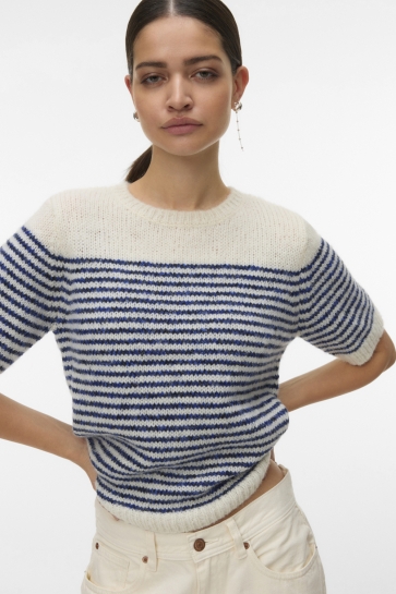 Vero Moda Trui VMRIVER 2/4 O-NECK PULLOVER BOO 10340102 BIRCH/ DARK DENIM