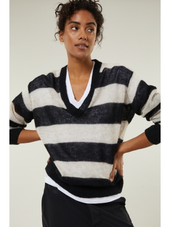10 Days Trui V NECK SWEATER KNIT STRIPE 20 610 3201 1215 LIVER