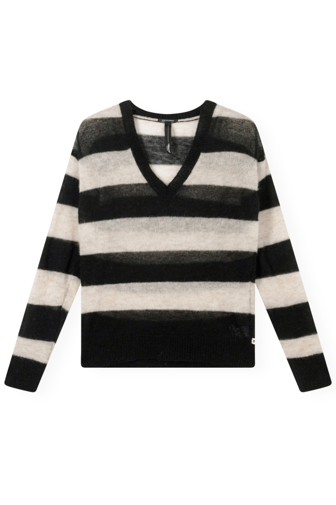 V NECK SWEATER KNIT STRIPE 20 610 3201 1215 LIVER