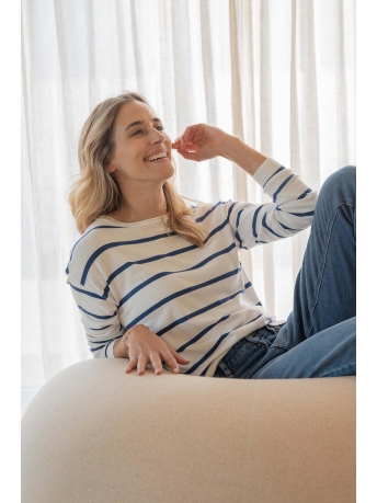 Zusss Trui FIJNGEBREIDE TRUI 0305 008 OFF WHITE KOBALTBLAUW
