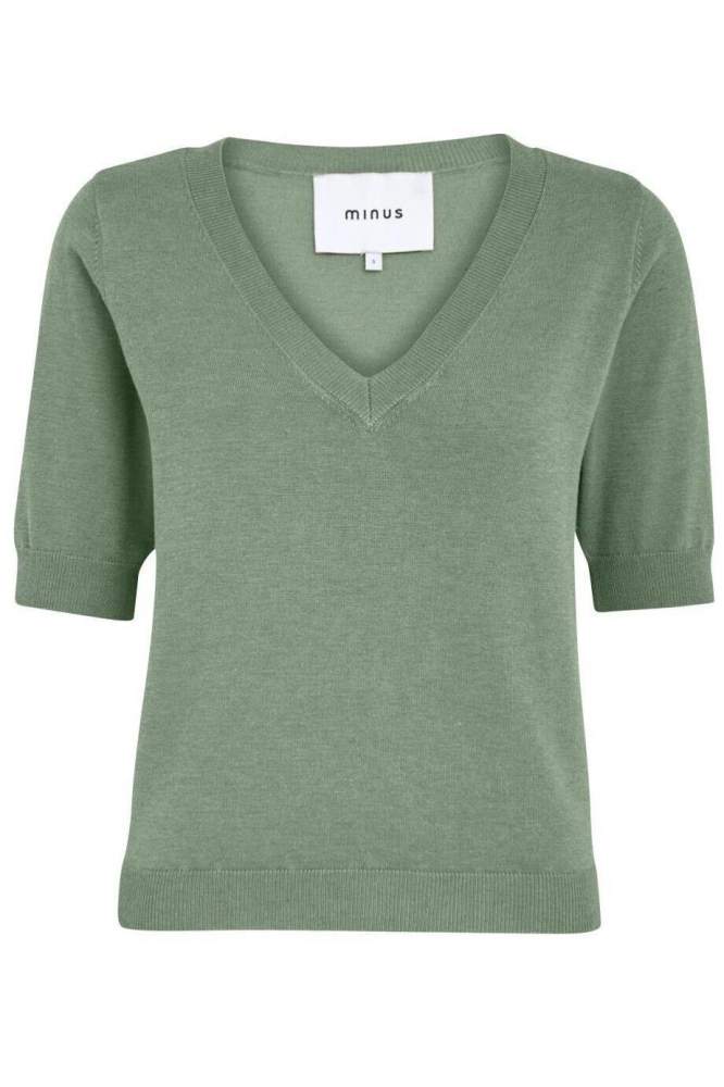 MILLA V NECK KNIT TEE 1 MI4751 3009M BASIL GREEN MELANGE
