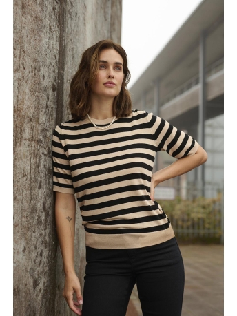 Kaffe Trui KAMILO SHORT SLEEVE KNIT 10507319 104677 SMOKE GRAY/BLACK