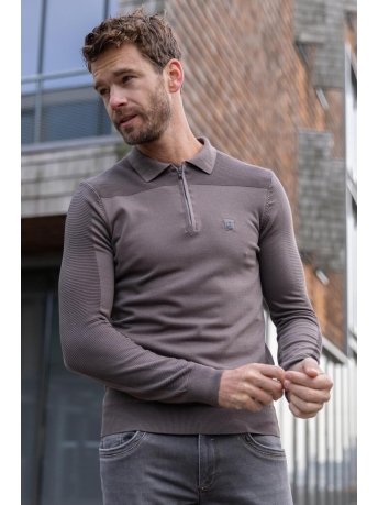 Gabbiano Trui LONGSLEEVE POLO MET RITS 233723 4444 DEEP TAUPE