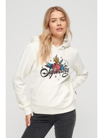 Superdry Trui TATTOO SCRIPT GRAPHIC HOODIE W2011958A CREAM