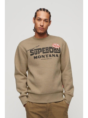 Superdry Trui TRAVEL POSTCARD GRAPHIC CREW M2013171A 9XE TAN BROWN FLECK MARL