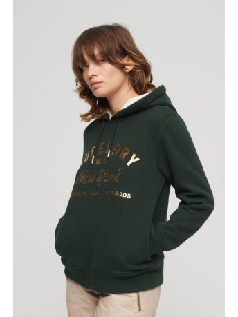Superdry Trui LUXE METALLIC LOGO HOODIE W2011974A 3KO ACADEMY DARK GREEN