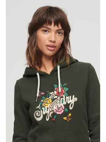 Superdry Trui TATTOO SCRIPT GRAPHIC HOODIE W2011958A SURPLUS GOODS OLIVE GREEN