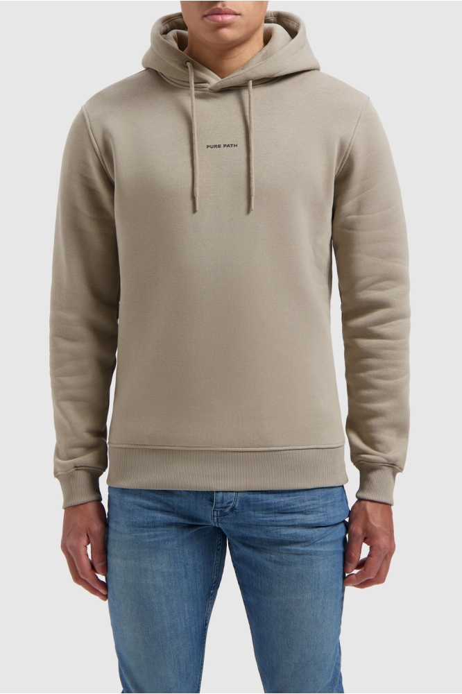 Pure Path taupe heren sweater | Model vooraanzicht