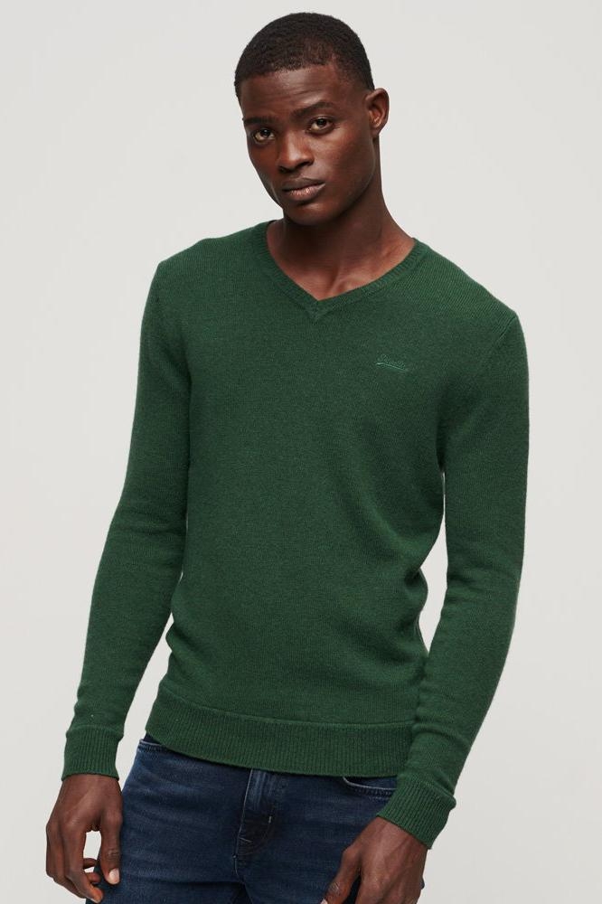 ESSENTIAL EMB VEE KNIT M6110562A HERITAGE PINE GREEN MARL