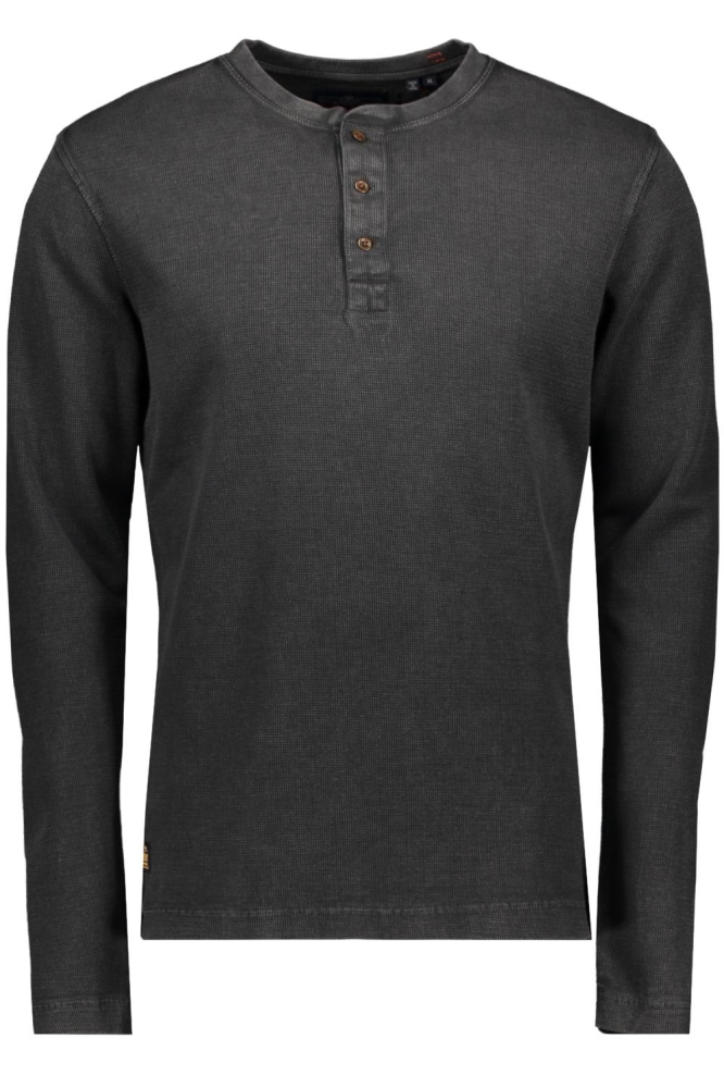 WAFFLE LONG SLEEVE HENLEY TOP M6010776A WASHED BLACK