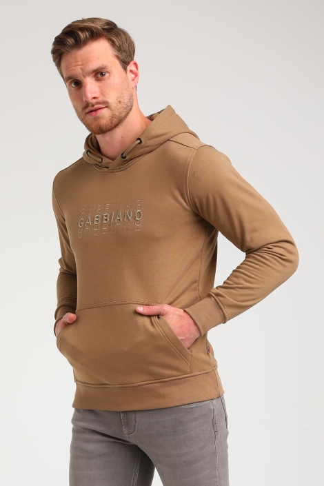 Gabbiano camel heren sweater | Model vooraanzicht