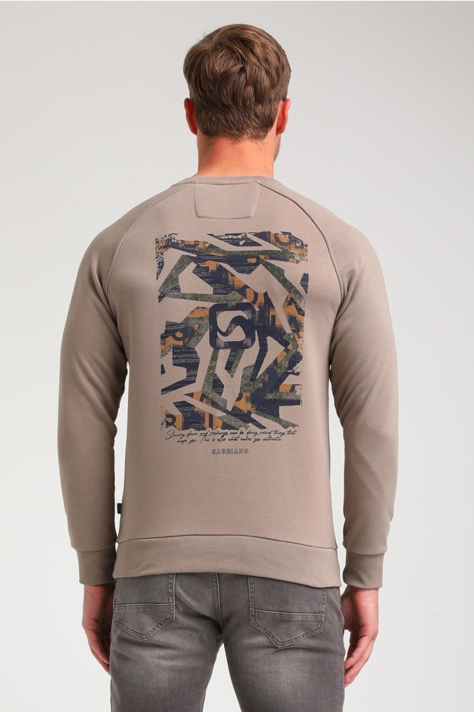 Gabbiano taupe heren sweater | Model achteraanzicht