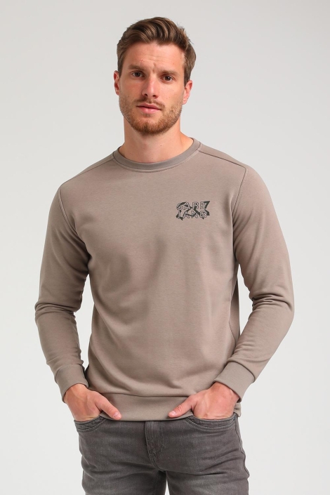 Gabbiano taupe heren sweater | Model vooraanzicht