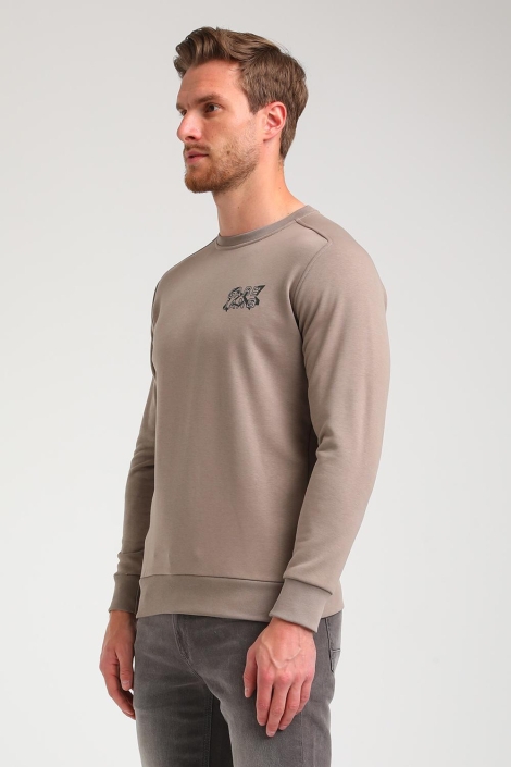 Gabbiano taupe heren sweater | Model vooraanzicht