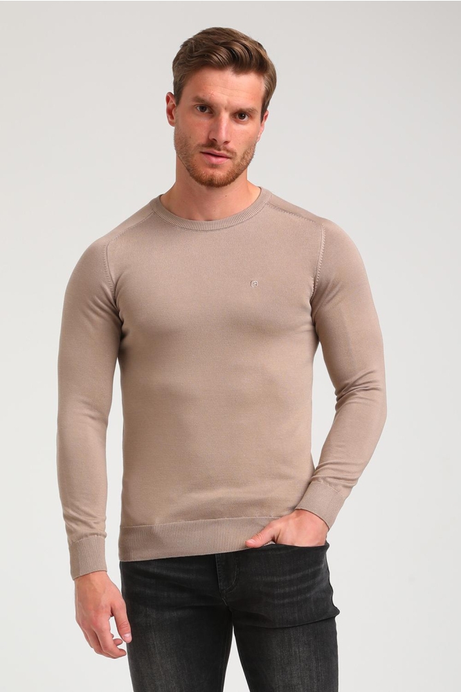 Gabbiano taupe heren trui | Model vooraanzicht