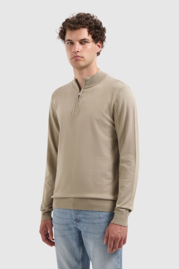 Pure Path REGULAR FIT KNITWEAR HALFZIP LS 10815 53 TAUPE