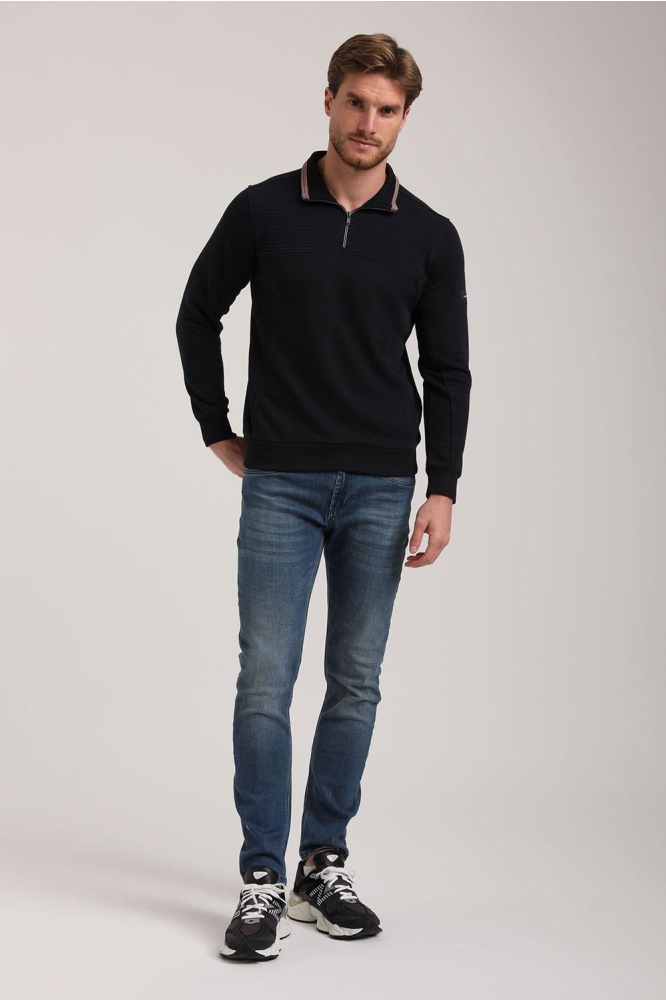 HOGE KRAAG SWEAT MET JACQUARD PATROON 775277 301 navy