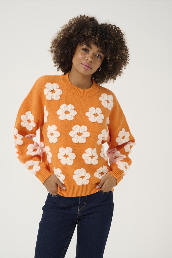 Culture oranje dames trui | Model vooraanzicht