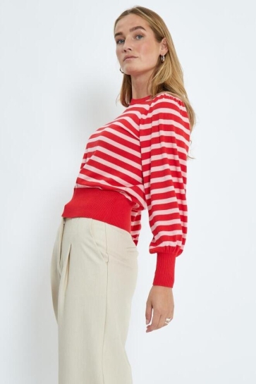 Minus Trui LIVA LONG SLEEVE PULL MI6395 4175S TOMATO STRIPED