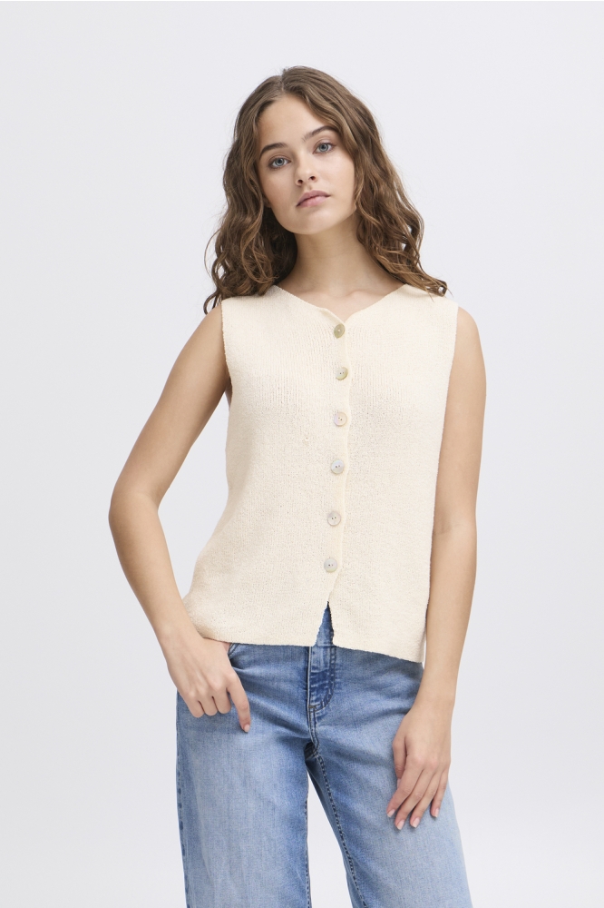 Ichi beige dames gilet | Model vooraanzicht