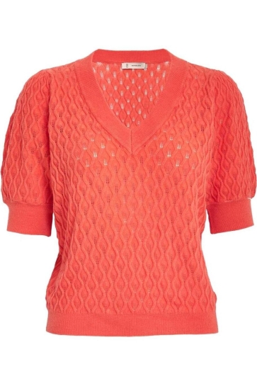 Peppercorn Trui ROSALIA PUFF SLEEVE KNIT PC1718 4174 HOT CORAL